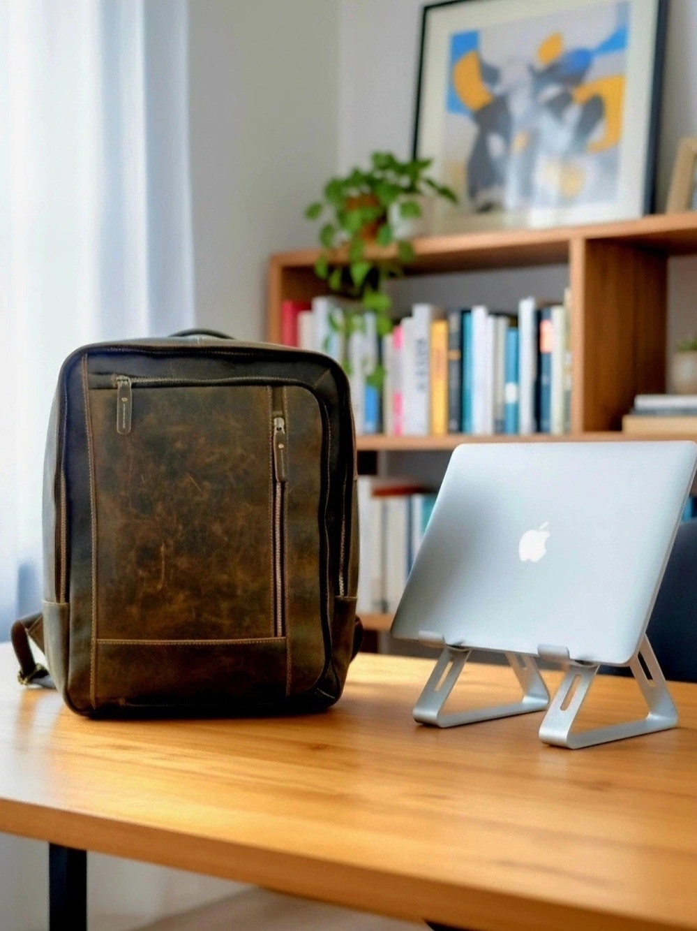 18 Inch Retro Brown Buffalo Leather Briefcase Laptop Messenger Bag Office Laptop